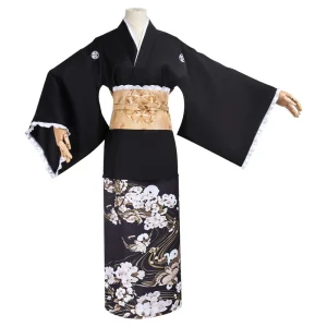 Halloween Role Playing Women Sister Junko Kinuta Cosplay Black Kimono Costume HORR 016
