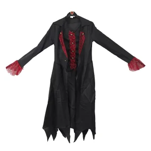 Halloween Royal Vampire Stage Costume Medieval Steampunk Lace Coat and Bloodstained Dress for Adult Women Polyester Cosplay