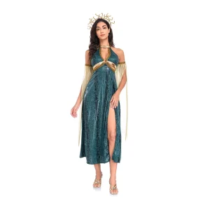 Halloween Sexy Dress Costumes Dark Green Snake Patterned Slit Long Dress Mythological Sea Monster Uniform