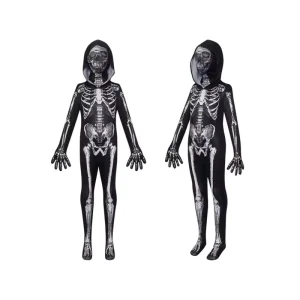 Halloween Skeleton Frame Silk Masked Ball Bodycon Cosplay Outfit for Children and Adults
