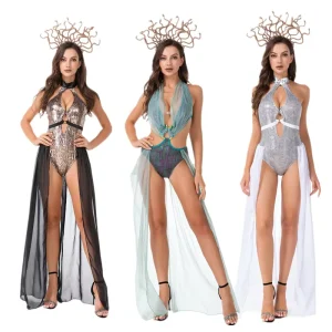 Halloween Snake Witch Costume Ancient Greek Mythology Medusa Cosplay Stage Costume Evil Banshee Dress