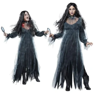 Halloween Vampire Ghost Bride Costume Cotton-Spandex Blend Women’s Black Adult Masquerade Outfit
