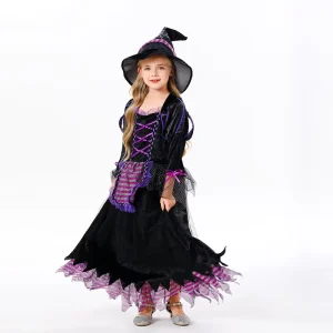 Halloween Witch Cosplay Polyester Dress with Hat