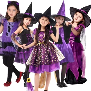 Halloween Witch Costume for Girls Retro Design Gothic for Role Play Christmas TV Includes Dresses Skirts Hooded Top Cloak