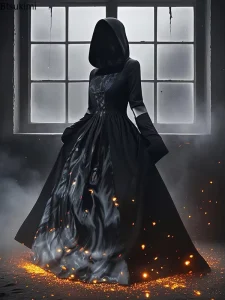 Halloween Witch Dress with Hood Skeleton Witch Cosplay Costume for Women