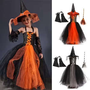Halloween Witch Puffy Dresses Costume Girls’ Witch Role playing Costume Suits for Halloween Cosplay Theme Party DP172