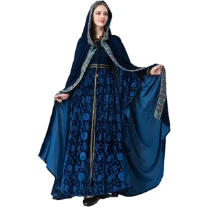 Women’s Fantasy Witch Dress Medieval Renaissance Gown with Hooded Cape