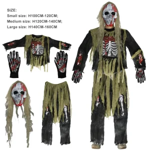 Halloween Zombie Children Skull Monster Cosplay Set Tie Dye Night Long Hair Ghost Costume