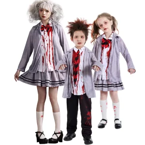 Halloween Zombie Vampire Grey School Uniform Costume Dress for Kids