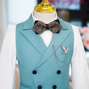 Handsome British Style Boy Catwalk Host Piano Performance Costume Dress Three piece Children’s Suit Vest Suit Spandex Polyester