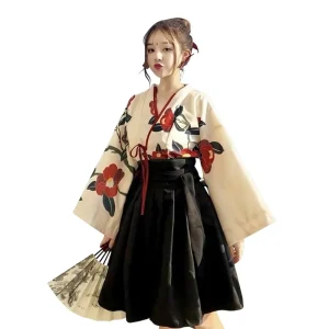 Hanfu Poppy Red Tea Flower Oriental Retro Chinese-Style Button Closure Set for Adult Women Cosplay