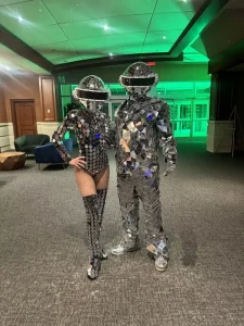 High Quality Custom Light emitting Mirror Face Man Women Suit Silver Gold Costume Stage Acrylic Show Mechanical Dance for Adult