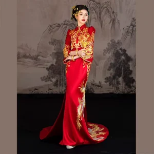 High Quality ODM Satin Traditional Chinese Clothing Xiuhe Dress Hand Embroidered Wedding Dress