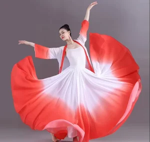 High Quality Women’s 360 540 and 720 Degree Dance Skirt Gradient Color Flowy Long Full Circle Skirt for Folk Dance Recital Costume