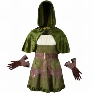 High Quality Women’s Adult Factory Made Renaissance Hunter Outfit Costume Cosplay Set Medieval Hooded Forest Archer Costume