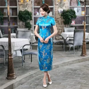 High Waist Dragon Phoenix Embroidery Cheongsam Plus Size Slim Daily Banquet Outfit Stage Performance Wear ODM