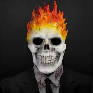 Horror Ghost Rider Mask Scary Red Flame Skull Creep Skeleton Zombie Full Face Headgear Halloween Party Costume Prop