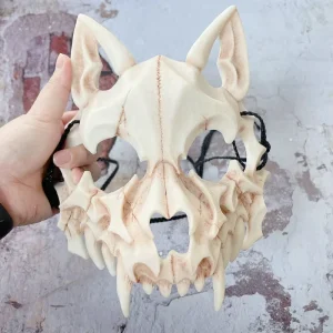 Horror Tiger Wolf Tooth White Bone Plastic Half-Face Cosplay Mask for Masquerade Party