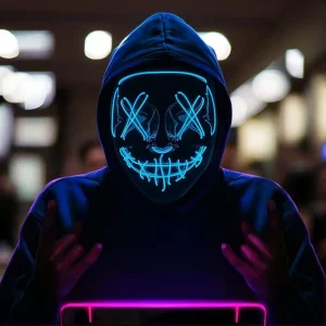 Hot Selling Halloween LED Mask Scary Scream Festival Cosplay with 3 Lighting Modes with Blood Horror Factory Price Plastic Bags