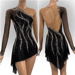 Ice Skating Dress Girls Adult Black Spandex Skate Skirt Dance Outfits Ballroom Figure Skating Dress Dance Wear