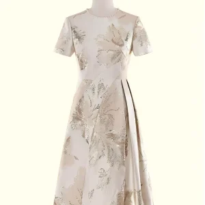 Improved Luxury Round neck Champagne Colored Wedding Evening Dress New Chinese Style A lined Jacquard Long Dress