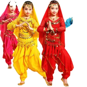 Indian Belly Dance Costume Minority Tassel Buttock Scarf Tribal Performance Costume 5pcs Set 100% Polyester