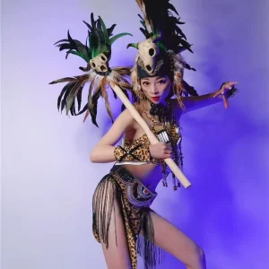 Indian Samba Feather Stage Dance Performance Costumes Polyester Material Adults Men Women Gogo Dance Troupe Party Theme Park