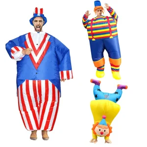 Inflatable Clown Costume for Adults, Striped, Inverted, Cosplay Carnival Party Dress-Up