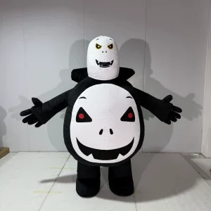 Inflatable Skeleton Vampire Mascot Costume Halloween Black and White Ghost Character Suit for Adults