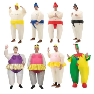 Inflatable Sumo Costume Funny Fat Suit with Built-in Fan