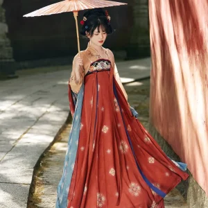 JEFFERY Hanfu Dress Chinese Traditional Dress Tang Dynasty Hanfu Female restoration Style Chest length Skirt Set Chinese Wedding