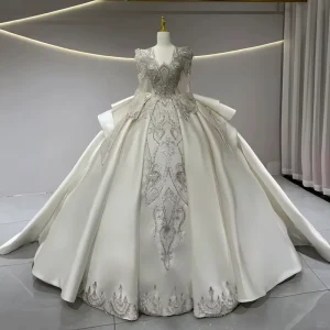 JFH09 Wedding Gown Shiny Long-Sleeve Pattern Bridal Dress