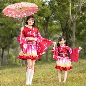 Japan Ethnic Clothing Women Kids Formal Festival Sunday Best Cosplay Dress Japanese Women Kids Kimono