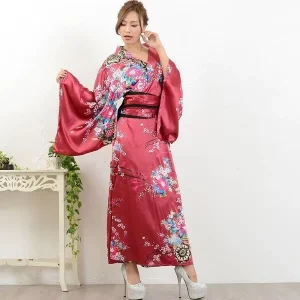 Japanese Anime Women’s Kimono Robe Geisha Yukata Blossom Satin Bathrobe Sleepwear