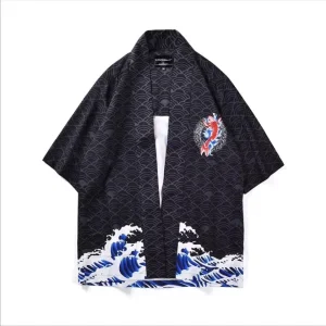 Japanese Black Plus Size Comfortable Breathable Casual Mens Kimono Jacket