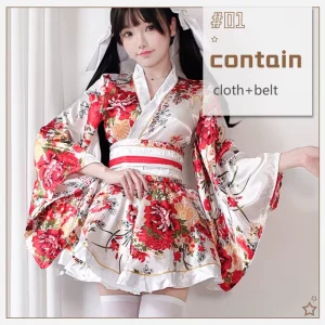 Japanese Cosplay Costume Traditional Kimono Summer Japanese style Printed Anime Performance Costume Set