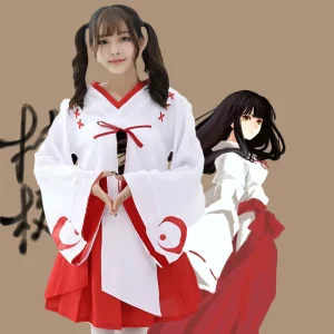 Japanese Style Miko Costume Kimono Maid Outfit Red White Shrine Maiden Uniform Polyester Cosplay Set for Girls