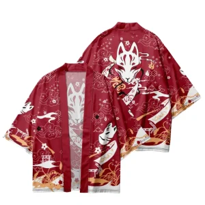 Japanese Traditional Kimono Cosplay Costume with Hanbok Haori Yukata Samurai Fox Jiu Jitsu Cloak