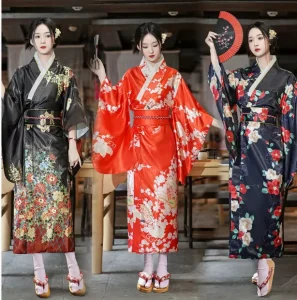Japanese Traditional Yukata Kimono With Obi Vintage Women Evening Dress Geisha Kimono Vintage Women Stage Show Costume Cosplay