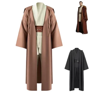 Jedi Knight Cosplay Costume Adult Men Robe Tunic Belt Set Movie Inspired Cloak with Wide Sleeves for Convention Party Roleplay