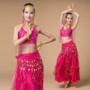 Jh892 Adult Women’s Belly Dance Performance Dress Ethnic Printed Tassel Spandex Chiffon Mesh Stage Wear