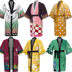 Kamado Tanjirou & Nezuko Cosplay Halloween Costume Kimono Robe Outfit for Women