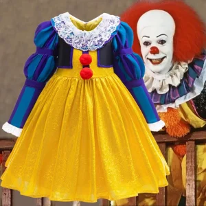 Kids Circus Clown Cosplay Costume for Halloween Party Performance