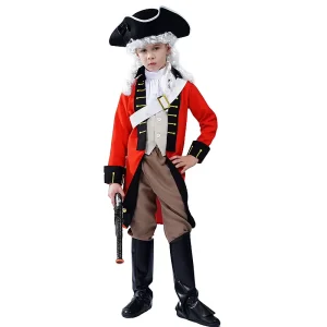 Kid’s Classical General Redcoat Outfit Halloween Party Cosplay Handsome General Costume for Boys