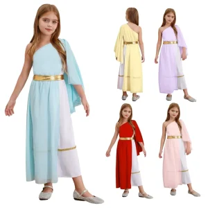 Kids Girls’ Ancient Greek, Roman and Egyptian Toga Costume Dress with Waistband