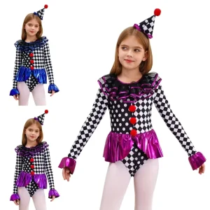 Kids Girls Circus Clown Bodysuit Dress Costume for Party Stage Performance