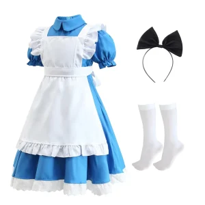 Kids Girls Lolita Maid Dress Fairy Tale Pastoral Princess Costume with Apron