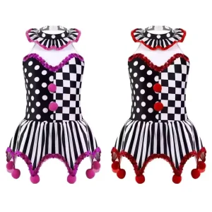 Kids Girls Polyester TV & Movie Circus Clown Costume Cosplay Dresses Party Carnival Sleeveless Dancewear