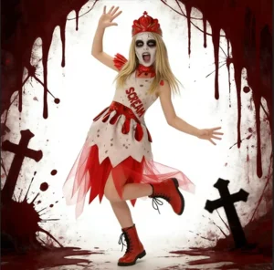 Kids Girls Zombie Prom Queen Costume Bloody Princess Halloween Cosplay Outfit