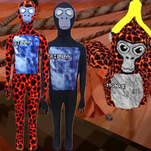 Kids Gorilla Ape Magma Halloween Full-Body Costume Lava Pixel Chest Cosplay Zentai Outfit